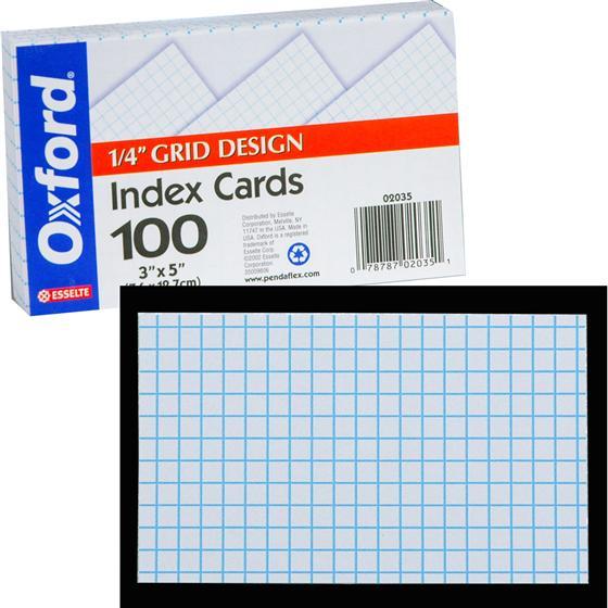Oxford Grid Design Index Cards, 3 x 5 Inches, White, 100 per pack