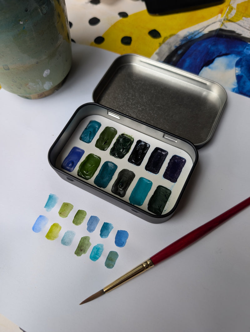 Custom Filled Watercolor Palette - Large Hinged Tin - 12 Colors