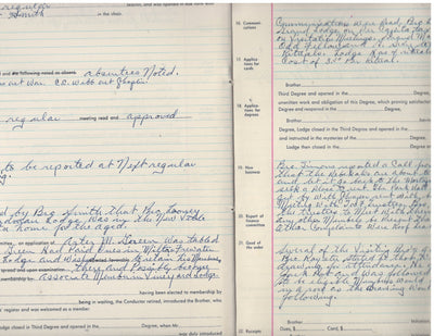 (18) Vintage IOOF Ledger Pages - Meeting Minutes