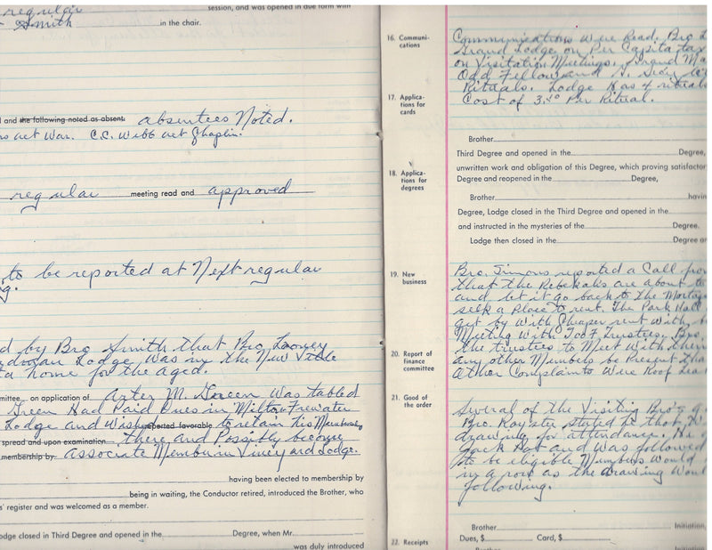 (18) Vintage IOOF Ledger Pages - Meeting Minutes