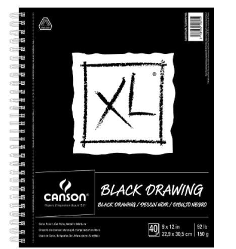 Canson XL Series Black Drawing Paper for Pencil, Acrylic Marker, Opaque Inks, Gouache and Pastels, S