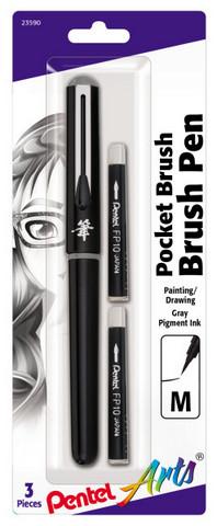 Pentel Arts Pocket Brush Pen, Includes 2 Gray Ink Refills