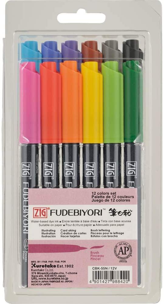 Zig Fudebiyori Ink Pens 12 Color Set
