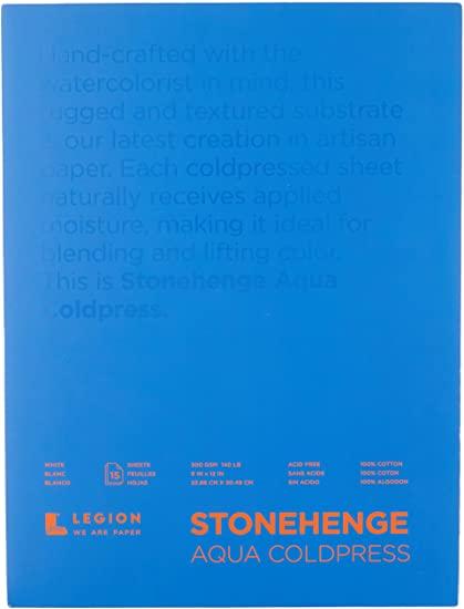 Legion Stonehenge Aqua Watercolor Block , 140 Cold Press, 9 X 12 inches, 15 Sheets, White