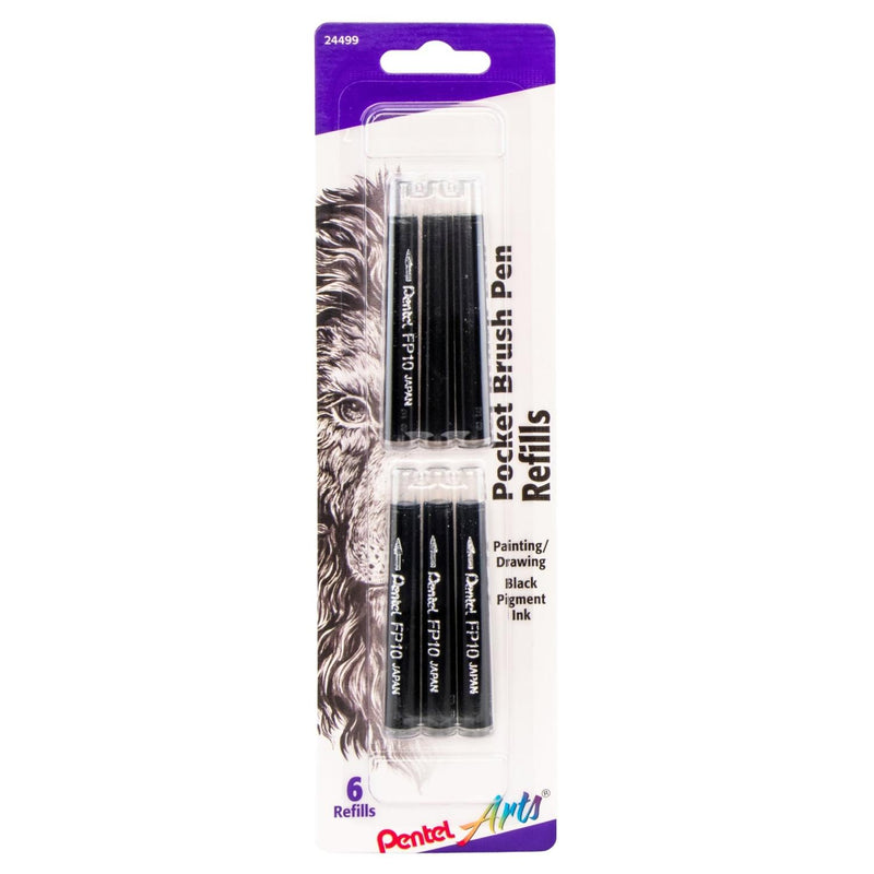 Pentel Arts Pocket Brush Pen Refills 6pk Black