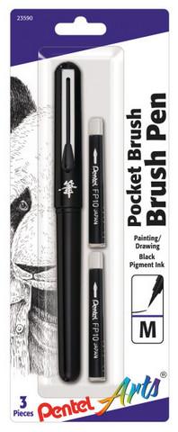 Pentel Pocket Brush Pen M blk 3pc Set