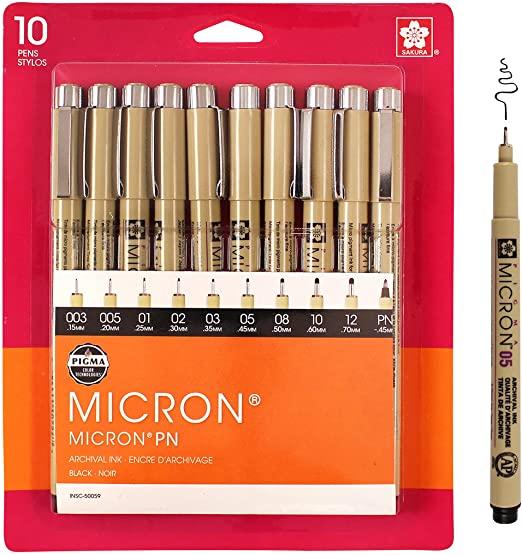 SAKURA Pigma Micron Black Ink Multi-tip Set, 10 Pack