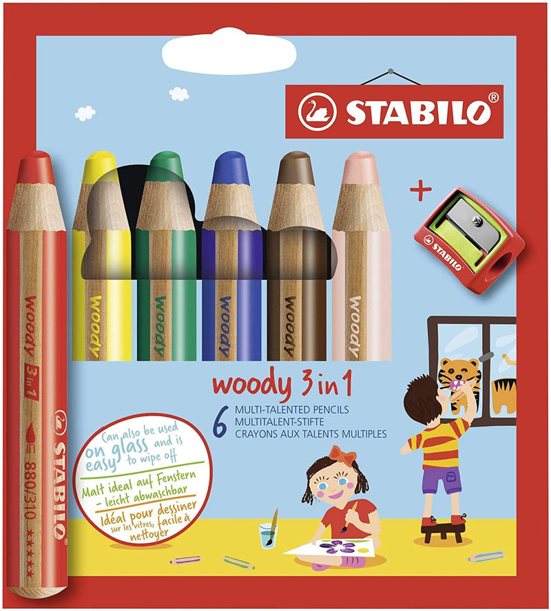 Stabilo Woody 3in1 Pencil 6pc Set w Sharpener